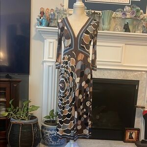 Emilio Pucci Vintage Brown and Cream Long Sleeve Dress